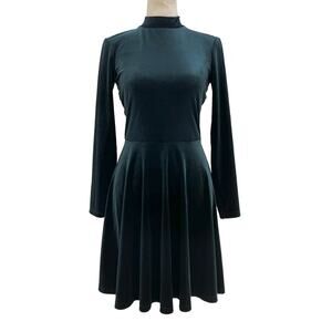 American Apparel Stretch Velvet Mini Skater Dress Cutout Back Green